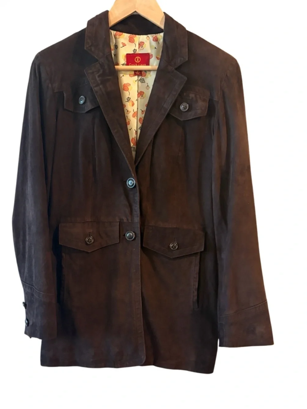 Cole Haan Brown Leather Jacket Blazer Style Size S Button Front Classic - Picture 2 of 16